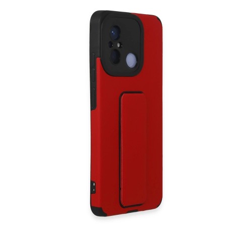 Xiaomi Redmi 12C Kılıf Mega Standlı Silikon - Kırmızı