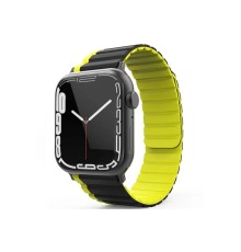 Movenchy Apple Watch 42mm MO-WB1 Çift Renk Mıknatıslı Silikon Kordon - Siyah-Sarı