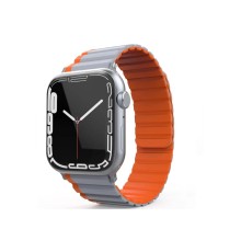 Movenchy Apple Watch 42mm MO-WB1 Çift Renk Mıknatıslı Silikon Kordon - Gri-Turuncu