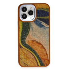 iPhone 13 Pro Kılıf Moda Simli Kapak - Kahverengi