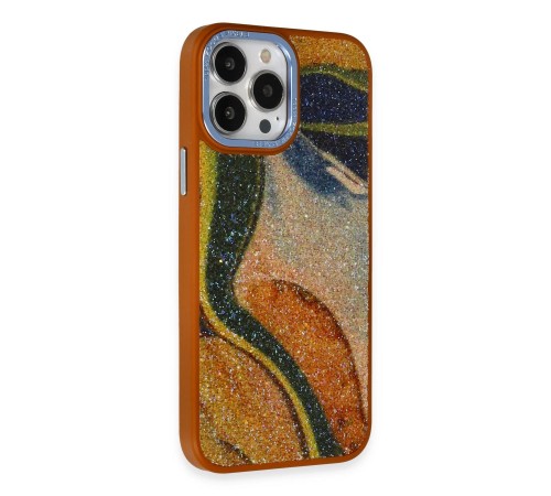 iPhone 13 Pro Kılıf Moda Simli Kapak - Kahverengi iPhone 13 Pro Kılıf Moda Simli Kapak - Kahverengi