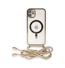 iPhone 11 Kılıf Divo Lazer Askılı Magsafe Kapak - Gold
