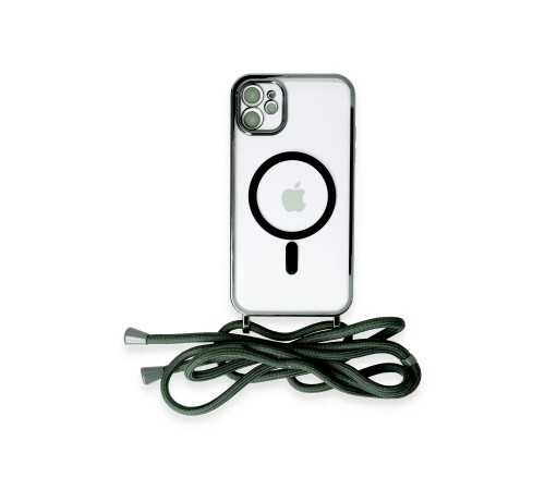 iPhone 11 Kılıf Divo Lazer Askılı Magsafe Kapak - Koyu Yeşil iPhone 11 Kılıf Divo Lazer Askılı Magsafe Kapak - Koyu Yeşil