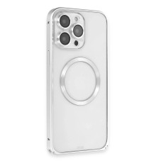 iPhone 15 Pro Kılıf Metal Bumper Magneticsafe Kapak - Gümüş