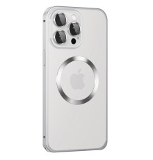 iPhone 15 Pro Max Kılıf Metal Bumper Magneticsafe Kapak - Gümüş
