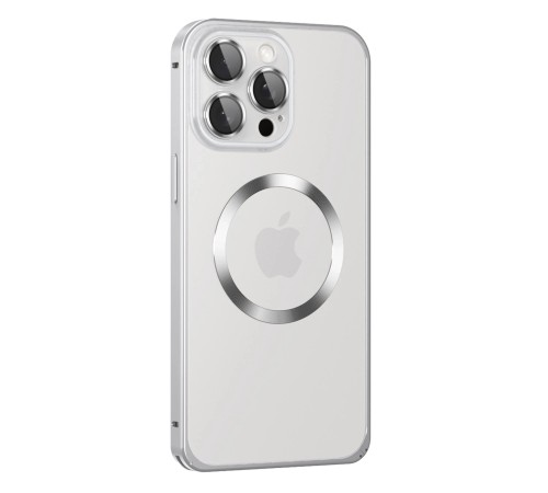 iPhone 15 Pro Max Kılıf Metal Bumper Magneticsafe Kapak - Gümüş iPhone 15 Pro Max Kılıf Metal Bumper Magneticsafe Kapak - Gümüş