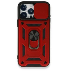 iPhone 15 Pro Kılıf Pars Lens Yüzüklü Silikon - Kırmızı