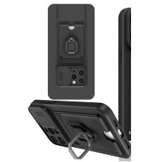 iPhone 15 Pro Kılıf Zuma Kartvizitli Yüzüklü Silikon - Siyah