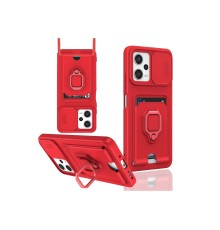 Xiaomi Redmi 12 Kılıf Zuma Kartvizitli Yüzüklü Silikon - Kırmızı