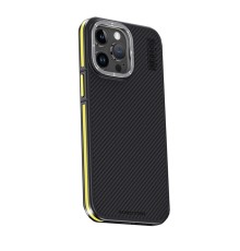 iPhone 15 Pro Kılıf Aramid 600D Kevlar Karbon Fiber Magsafe Kapak - Sarı
