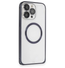 iPhone 15 Pro Kılıf Metal Bumper Magneticsafe Kapak - Lacivert