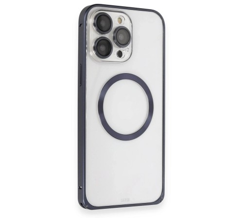 iPhone 15 Pro Kılıf Metal Bumper Magneticsafe Kapak - Lacivert iPhone 15 Pro Kılıf Metal Bumper Magneticsafe Kapak - Lacivert