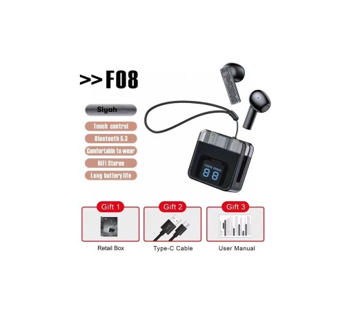 Karler Bass F08 Dijital Şarj Göstergeli TWS Bluetooth Kulaklık - Siyah Karler Bass F08 Dijital Şarj Göstergeli TWS Bluetooth Kulaklık - Siyah