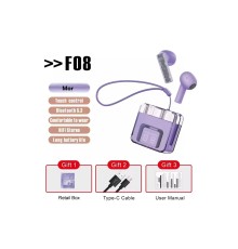 Karler Bass F08 Dijital Şarj Göstergeli TWS Bluetooth Kulaklık - Mor