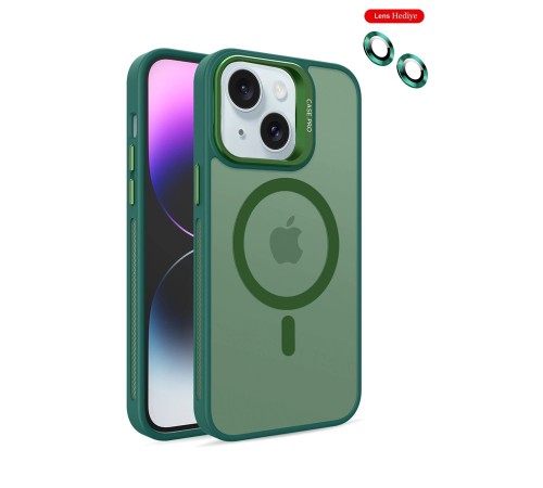 iPhone 14 Kılıf Flet Lens Magsafe Kapak - Koyu Yeşil iPhone 14 Kılıf Flet Lens Magsafe Kapak - Koyu Yeşil