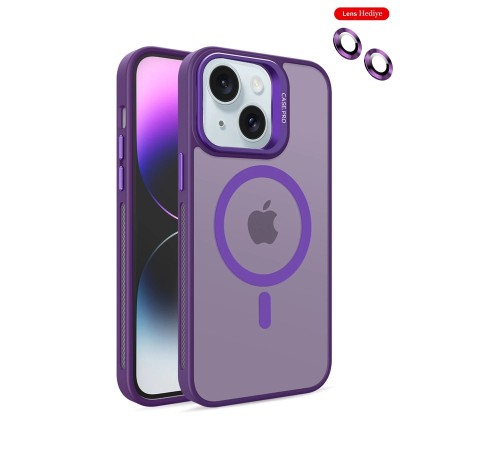 iPhone 14 Kılıf Flet Lens Magsafe Kapak - Derin Mor iPhone 14 Kılıf Flet Lens Magsafe Kapak - Derin Mor