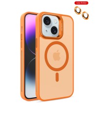 iPhone 14 Kılıf Flet Lens Magsafe Kapak - Turuncu