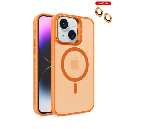 iPhone 14 Kılıf Flet Lens Magsafe Kapak - Turuncu iPhone 14 Kılıf Flet Lens Magsafe Kapak - Turuncu
