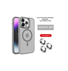 iPhone 14 Pro Kılıf Flet Lens Magsafe Kapak - Gri