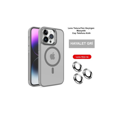 iPhone 14 Pro Kılıf Flet Lens Magsafe Kapak - Gri iPhone 14 Pro Kılıf Flet Lens Magsafe Kapak - Gri