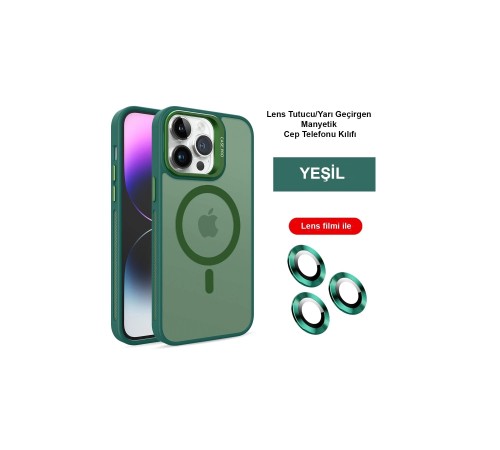 iPhone 14 Pro Kılıf Flet Lens Magsafe Kapak - Koyu Yeşil iPhone 14 Pro Kılıf Flet Lens Magsafe Kapak - Koyu Yeşil