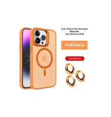 iPhone 14 Pro Max Kılıf Flet Lens Magsafe Kapak - Turuncu