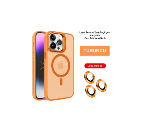 iPhone 14 Pro Max Kılıf Flet Lens Magsafe Kapak - Turuncu iPhone 14 Pro Max Kılıf Flet Lens Magsafe Kapak - Turuncu