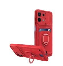 Xiaomi Redmi Note 13 4G Kılıf Zuma Kartvizitli Yüzüklü Silikon - Kırmızı