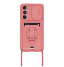 Samsung Galaxy A15 4G Kılıf Zuma Kartvizitli Yüzüklü Silikon - Pembe