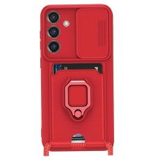 Samsung Galaxy A55 5G Kılıf Zuma Kartvizitli Yüzüklü Silikon - Kırmızı