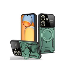 Xiaomi Redmi 13C Kılıf Joy Lens Standlı Kapak - Koyu Yeşil