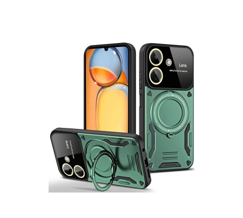 Xiaomi Redmi 13C Kılıf Joy Lens Standlı Kapak - Koyu Yeşil