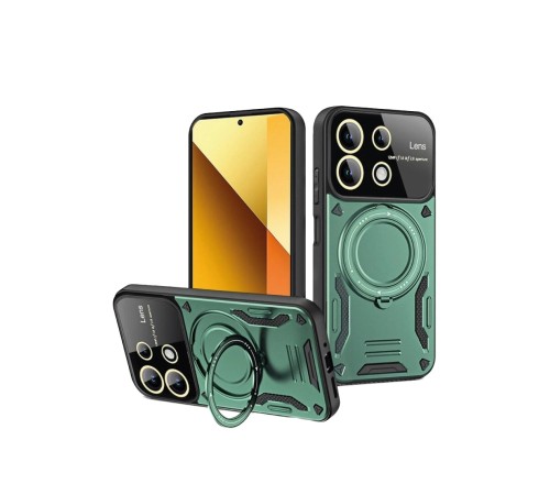 Xiaomi Redmi Note 13 4G Kılıf Joy Lens Standlı Kapak - Koyu Yeşil Xiaomi Redmi Note 13 4G Kılıf Joy Lens Standlı Kapak - Koyu Yeşil