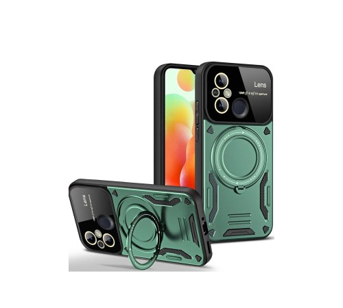 Xiaomi Redmi 12C Kılıf Joy Lens Standlı Kapak - Koyu Yeşil Xiaomi Redmi 12C Kılıf Joy Lens Standlı Kapak - Koyu Yeşil
