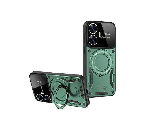Realme C55 Kılıf Joy Lens Standlı Kapak - Koyu Yeşil Realme C55 Kılıf Joy Lens Standlı Kapak - Koyu Yeşil