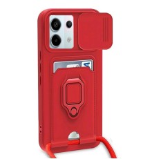Xiaomi Redmi Note 13 Pro 5G Kılıf Zuma Kartvizitli Yüzüklü Silikon - Kırmızı