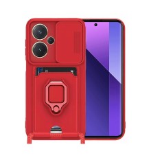Xiaomi Redmi Note 13 Pro Plus Kılıf Zuma Kartvizitli Yüzüklü Silikon - Kırmızı