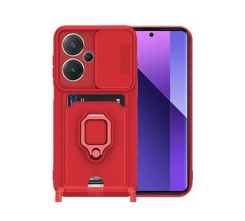 Xiaomi Redmi Note 13 Pro Plus Kılıf Zuma Kartvizitli Yüzüklü Silikon - Kırmızı