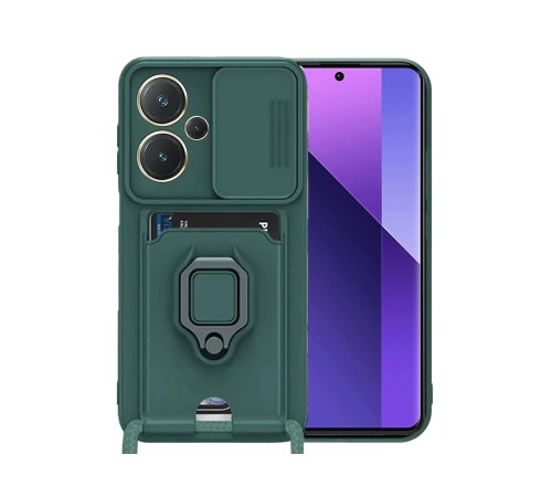 Xiaomi Redmi Note 13 Pro Plus Kılıf Zuma Kartvizitli Yüzüklü Silikon - Yeşil