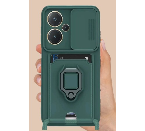Xiaomi Redmi Note 13 Pro Plus Kılıf Zuma Kartvizitli Yüzüklü Silikon - Yeşil