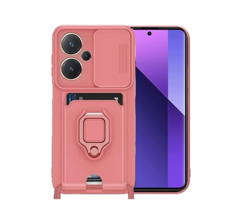 Xiaomi Redmi Note 13 Pro Plus Kılıf Zuma Kartvizitli Yüzüklü Silikon - Pembe