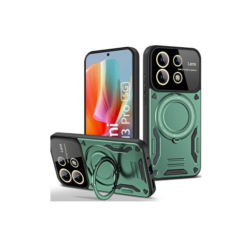 Xiaomi Redmi Note 13 Pro 5G Kılıf Joy Lens Standlı Kapak - Koyu Yeşil Xiaomi Redmi Note 13 Pro 5G Kılıf Joy Lens Standlı Kapak - Koyu Yeşil