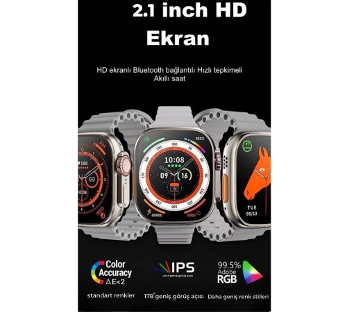 Ultra 8 2.1 inç IPS Ekran Konuşma ve NFC Özellikli Akıllı Saat - Gümüş Ultra 8 2.1 inç IPS Ekran Konuşma ve NFC Özellikli Akıllı Saat - Gümüş