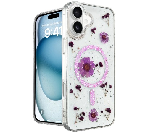 iPhone 16 Kılıf Daisy Simli Magsafe Kapak - Mor iPhone 16 Kılıf Daisy Simli Magsafe Kapak - Mor