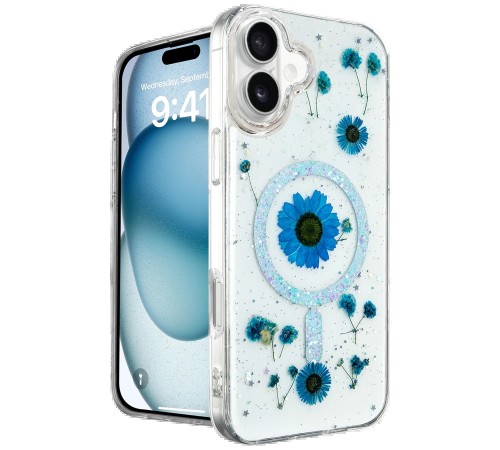 iPhone 16 Kılıf Daisy Simli Magsafe Kapak - Mavi