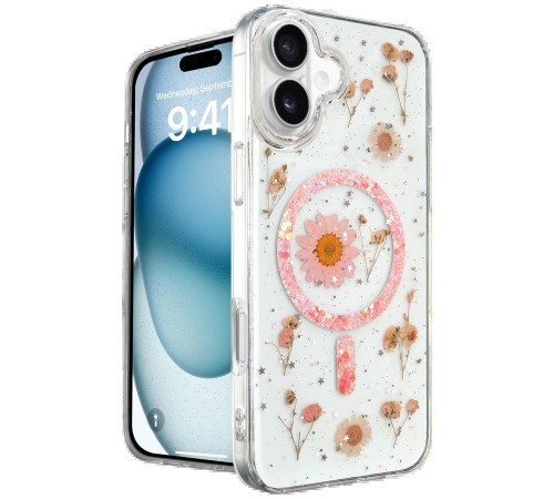 iPhone 16 Kılıf Daisy Simli Magsafe Kapak - Pembe iPhone 16 Kılıf Daisy Simli Magsafe Kapak - Pembe