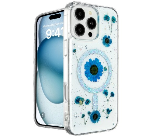 iPhone 16 Pro Kılıf Daisy Simli Magsafe Kapak - Mavi