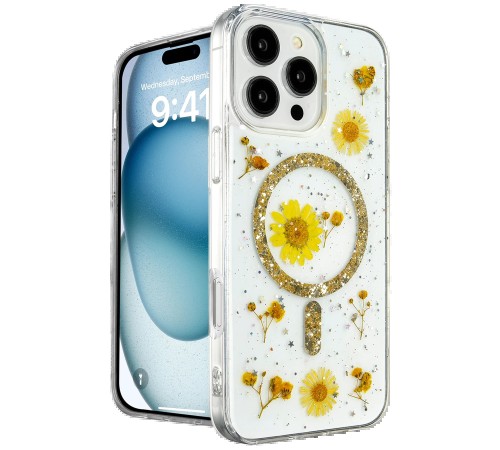 iPhone 16 Pro Kılıf Daisy Simli Magsafe Kapak - Gold