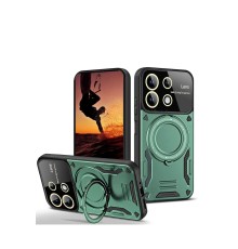 Xiaomi Redmi 13 4G Kılıf Joy Lens Standlı Kapak - Koyu Yeşil
