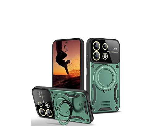 Xiaomi Redmi 13 4G Kılıf Joy Lens Standlı Kapak - Koyu Yeşil Xiaomi Redmi 13 4G Kılıf Joy Lens Standlı Kapak - Koyu Yeşil